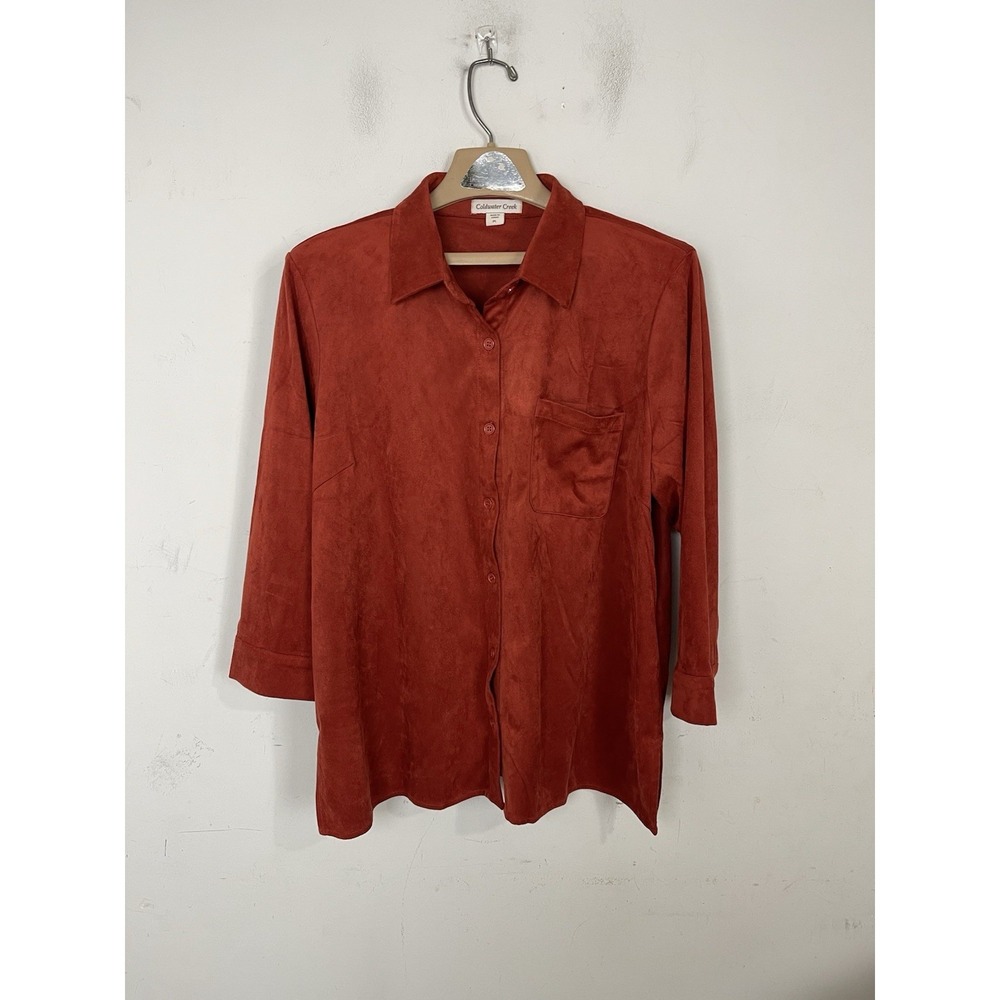 Coldwater Creek Womens Shirt Large Petite Orange Button Up Long Sleeve‎ Pumpkin